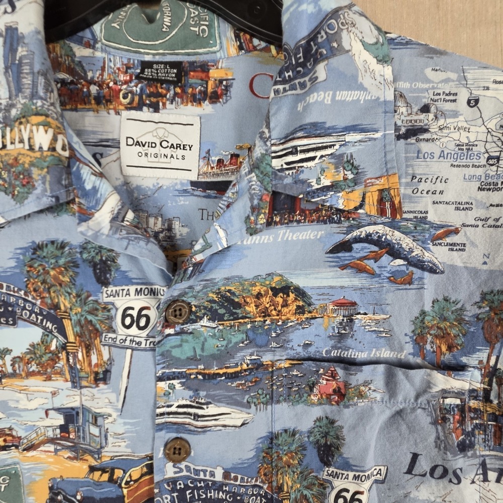 David Carey Originals Men Large Button Up Shirt Short Sleeve Southern California